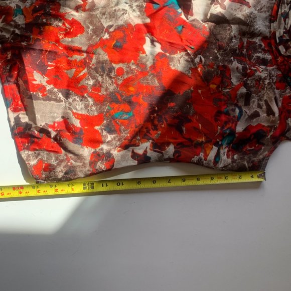 KASPER  Red Taupe Blue Abstract Floral Sleeveless Ruched Neckline Blouse L - Picture 5 of 5